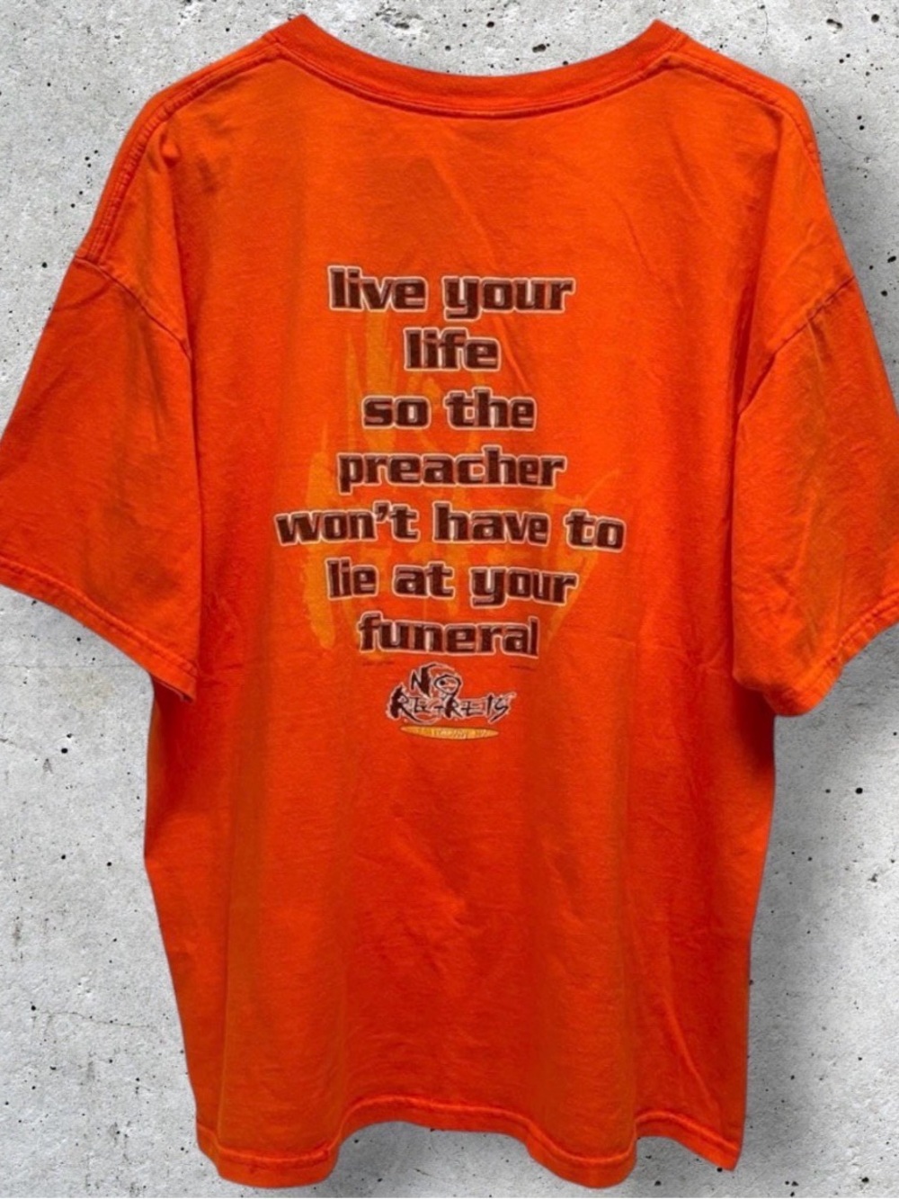 Vintage Y2K 2001 Timothy 4:7 No Regrets Bible Verse Preacher T Shirt Size XL